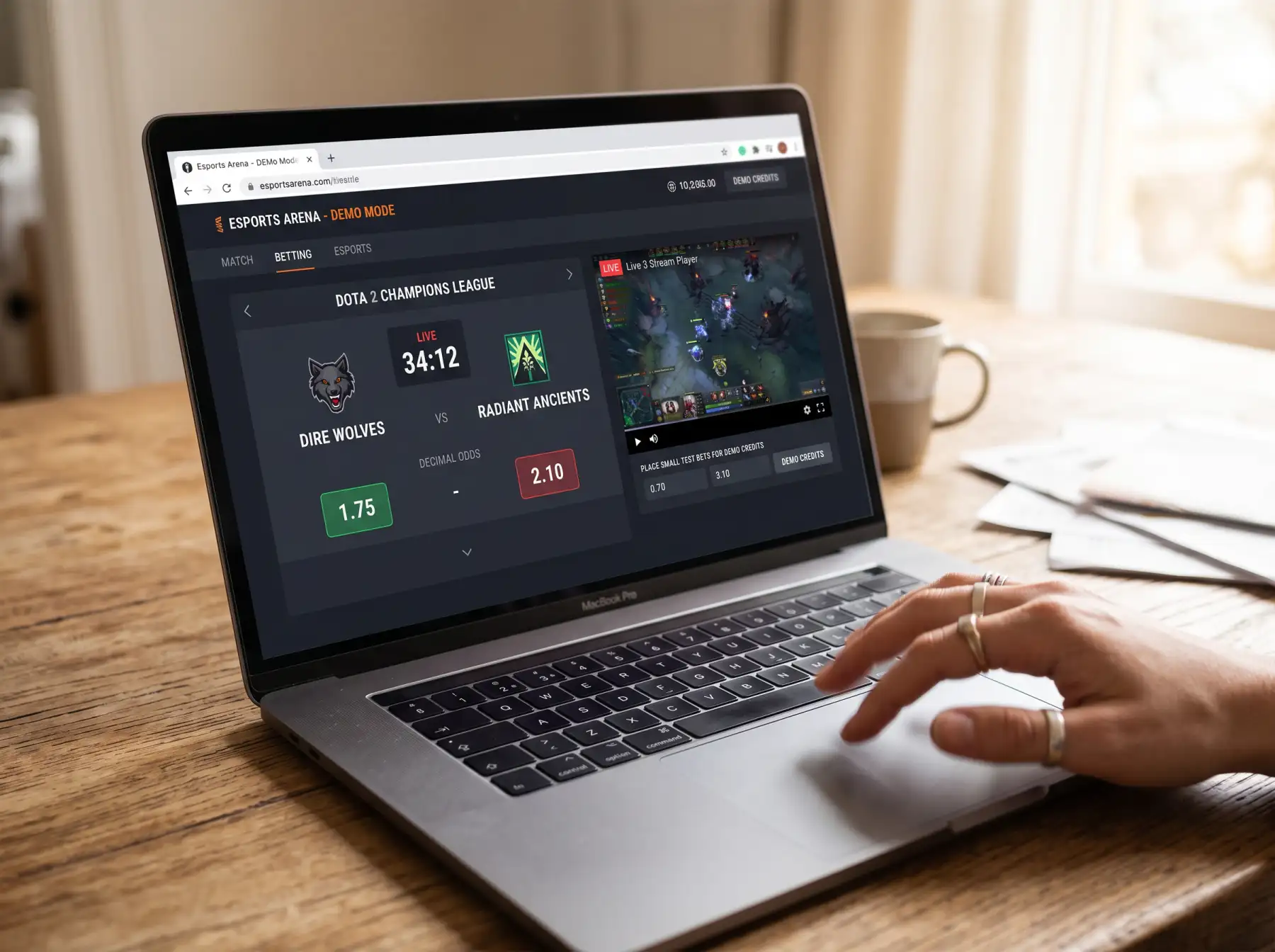 Pantalla de apuestas en vivo durante una partida de Dota 2 con cuotas que se actualizan en tiempo real
